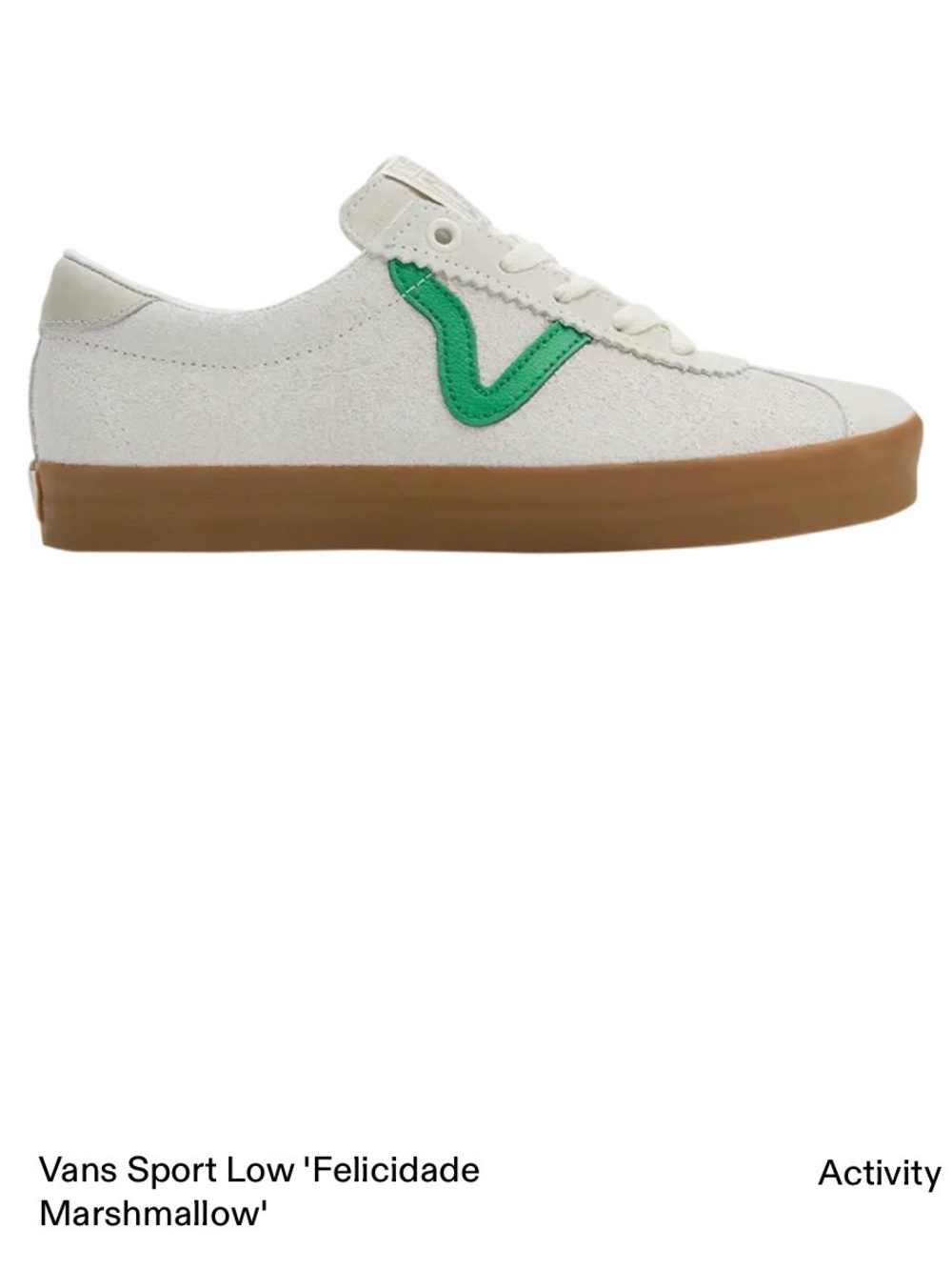 Vans Unisex Sport Low Sneaker in White with Green V and Gum Sole